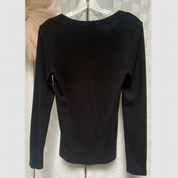 Michael Stars 100% Cotton Black V Neck Stretchy Size OS - Picture 3 of 4